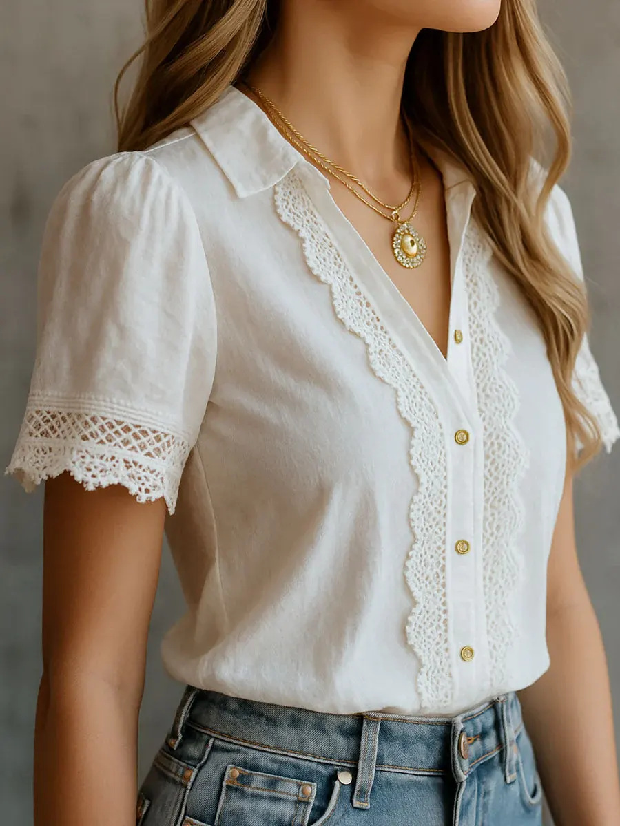 Linen Shirt Breathable - Elegante damesoverhemden Casual effen kleur reversknoop