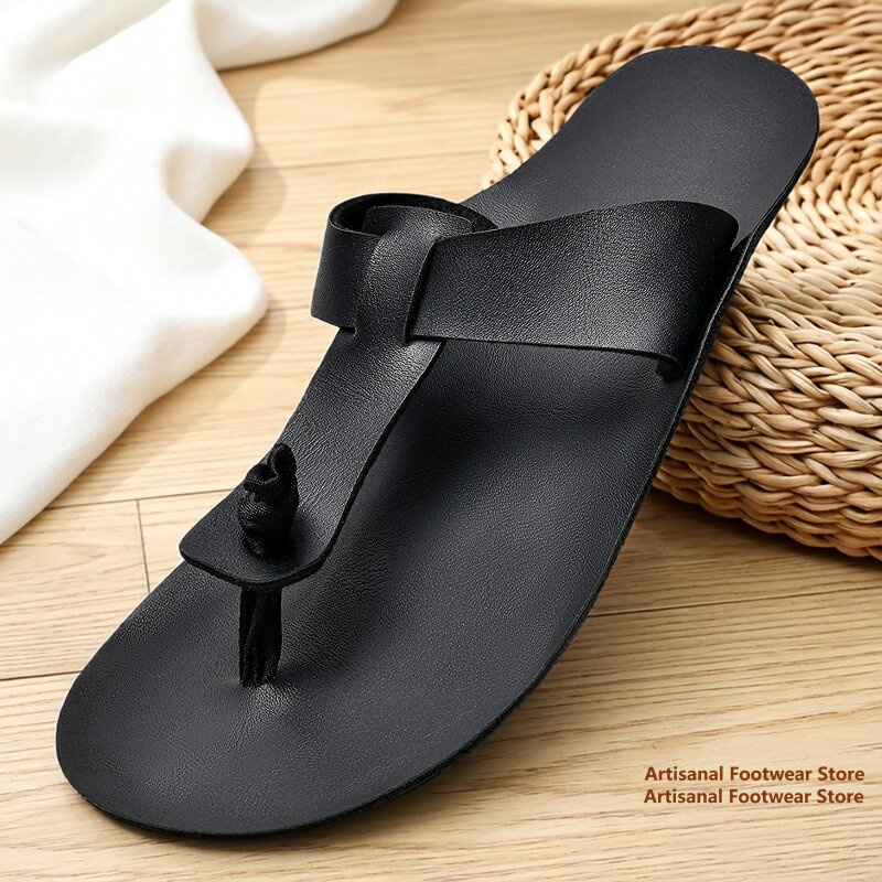 Flip Flop Leather Men - Heren Retro Lederen Slippers Zomer Casual
